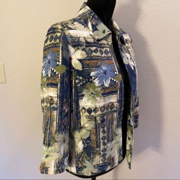 Alfred Dunner open jacket Size 10P Button Up Floral Print Blue - Picture 3 of 8